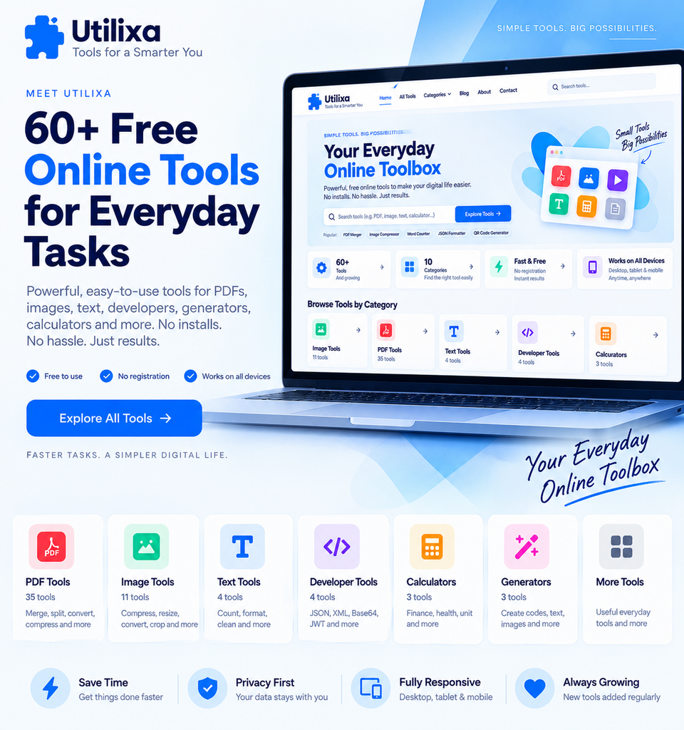 60+ Free Online Tools for PDF, Images, Text & More | Utilixa